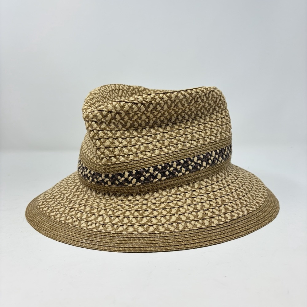 Authentic Eric Javits Woven Fedora Hat Beige UPF 50+ Packable Squishee - Picture 9 of 11